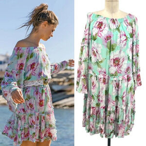 Miss June Paris Fleur Dress Off the Shoulder Floral Print‎ One Size